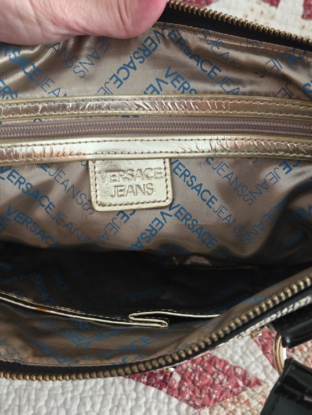 Versace Jeans Collection Beige Denim Shoulder bag with Black Snake-Trim - Picture 10 of 13